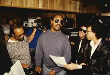 Quincy Jones, Stevie Wonder, Michael Jackson and Lionel Ritchie during session for We Are The World Quincy Jones, Stevie Wonder, Michael Jackson and Lionel Ritchie during session for We Are The World