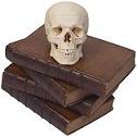 Human Skull on leather-bound books Human Skull on leather-bound books