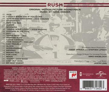 Hans Zimmer - Rush soundtrack CD back cover Hans Zimmer - Rush soundtrack CD back cover