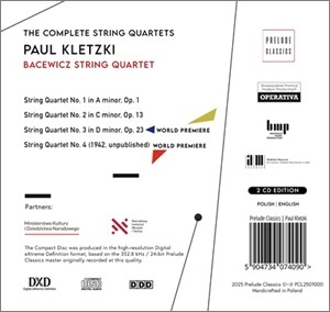 Paul Kletzki: Hidden Voices, complete String Quartets played by the Bacewicz String Quartet - Back Cover