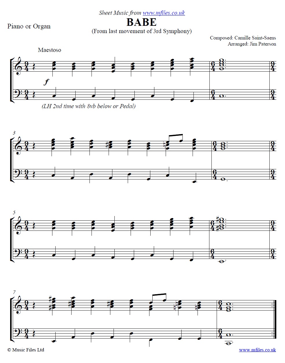 Babe (piano)  - click to download sheet music Babe (piano) - sheet music 1st page