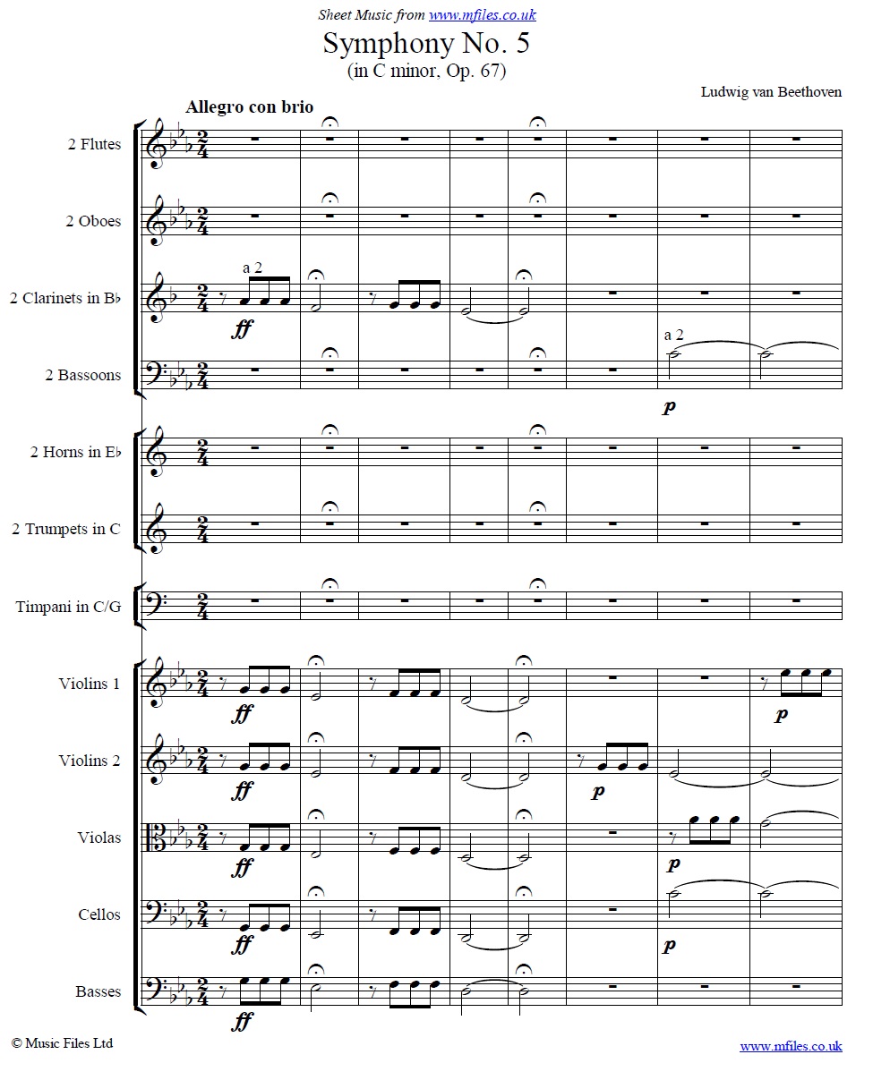 Beethoven's 5th Symphony 1st movement (orchestral score) - click to download sheet music Beethoven's 5th Symphony 1st movement (orchestral score) - sheet music 1st page