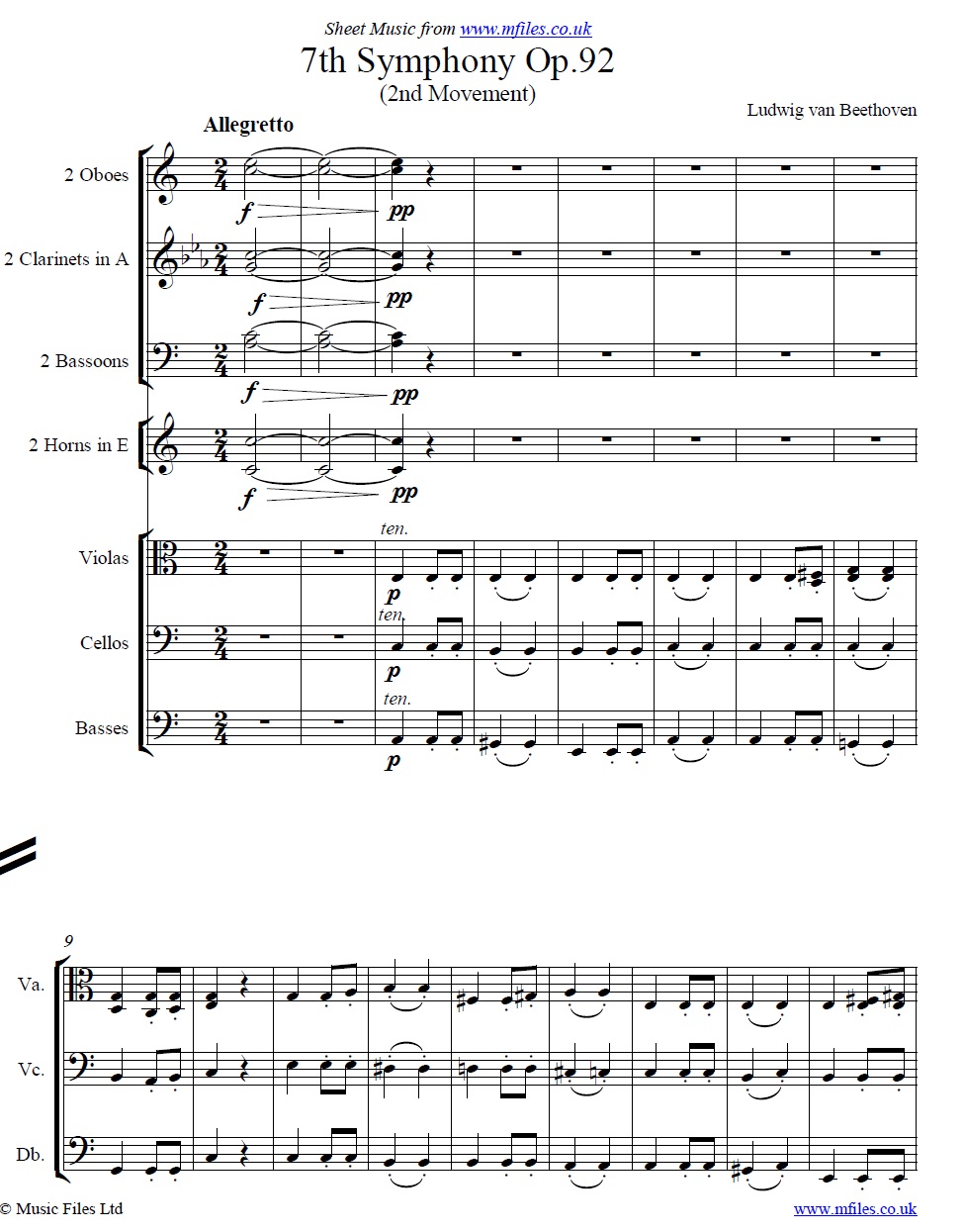 Beethoven's 7th Symphony 2nd movement (orchestral score) - click to download sheet music Beethoven's 7th Symphony 2nd movement (orchestral score) - sheet music 1st page