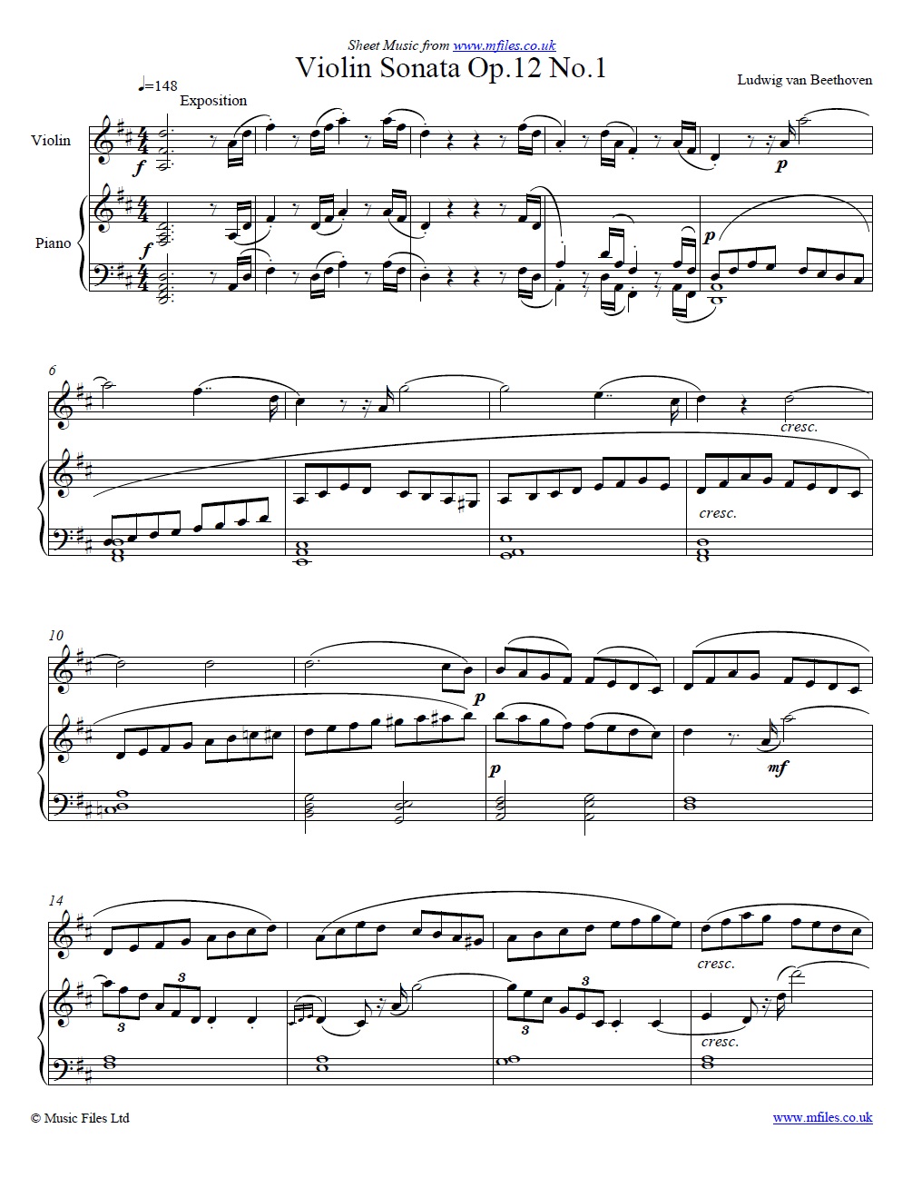 Beethoven's Violin Sonata no.1 (1st movement) - click to download sheet music Beethoven's Violin Sonata no.1 (1st movement) - sheet music 1st page