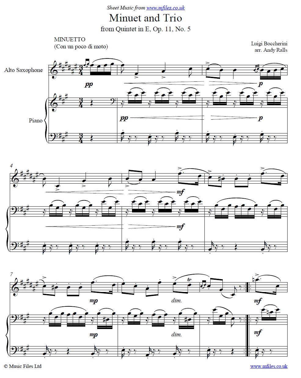 Boccherini's Minuet for Alto Sax and piano - click to download sheet music Boccherini's Minuet for Alto Sax and piano - sheet music 1st page