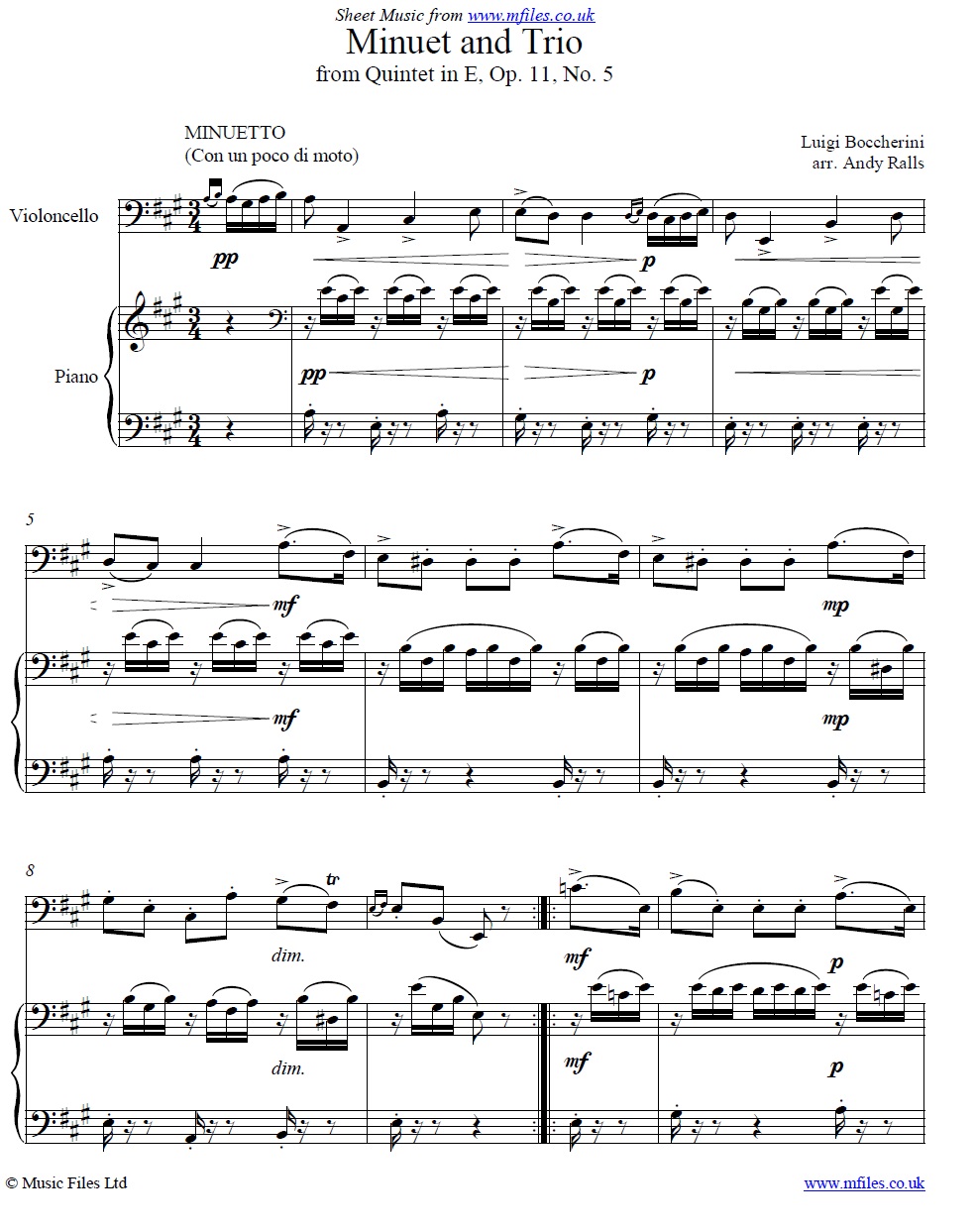 Boccherini's Minuet for Cello and piano - click to download sheet music Boccherini's Minuet for Cello and piano - sheet music 1st page
