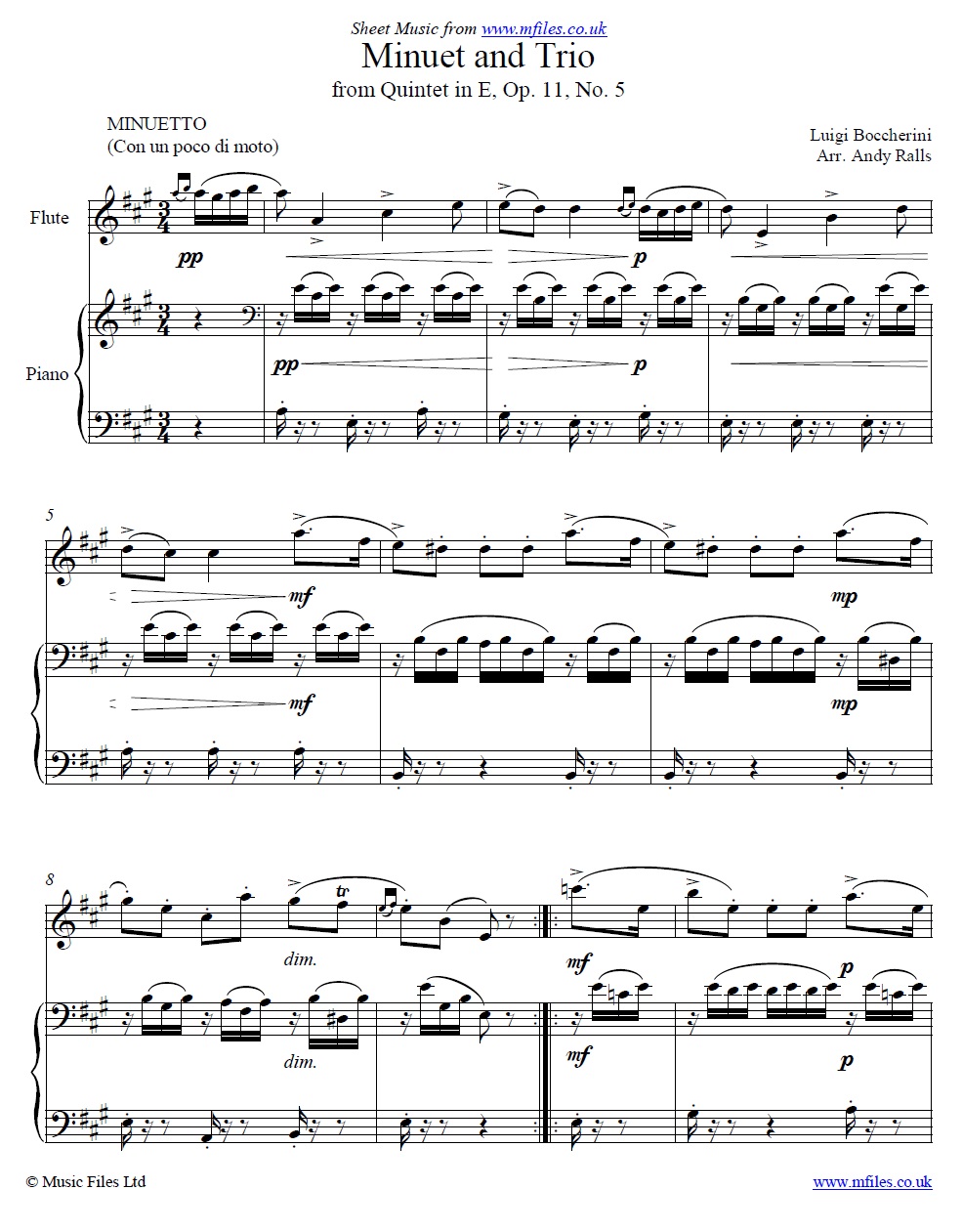 Boccherini's Minuet for Flute and piano - click to download sheet music Boccherini's Minuet for Flute and piano - sheet music 1st page