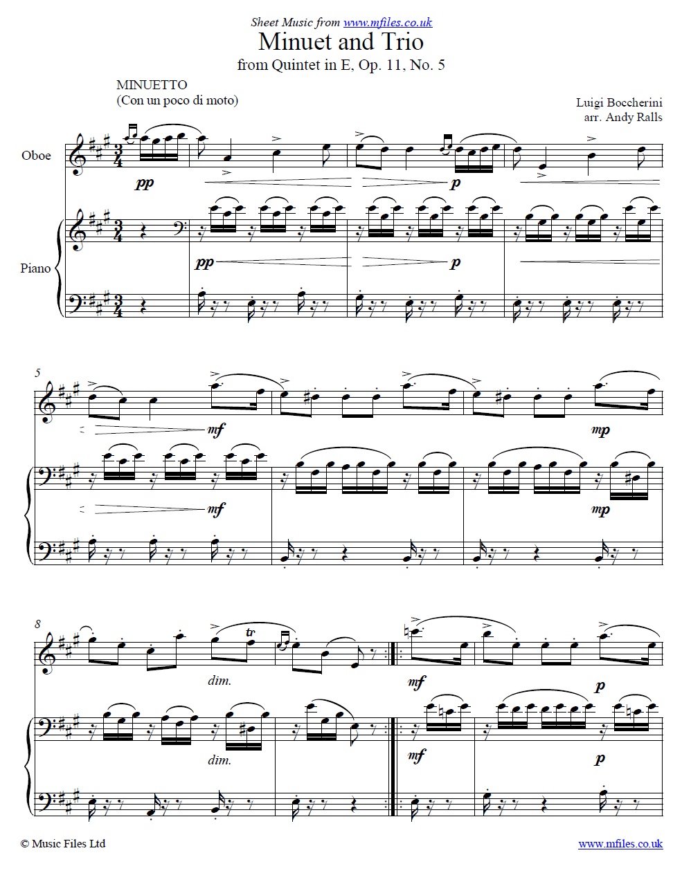 Boccherini's Minuet for Oboe and piano - click to download sheet music Boccherini's Minuet for Oboe and piano - sheet music 1st page