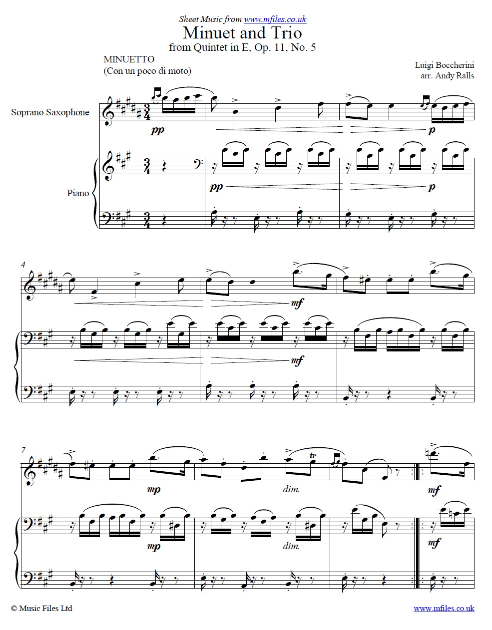 Boccherini's Minuet for Soprano Sax and piano - click to download sheet music Boccherini's Minuet for Soprano Sax and piano - sheet music 1st page