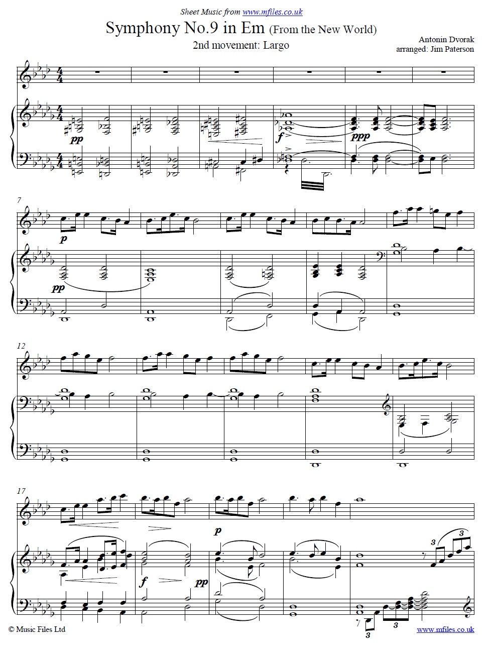 Dvorak's Largo for cor anglais and piano - click to download sheet music Dvorak's Largo for cor anglais and piano - sheet music 1st page