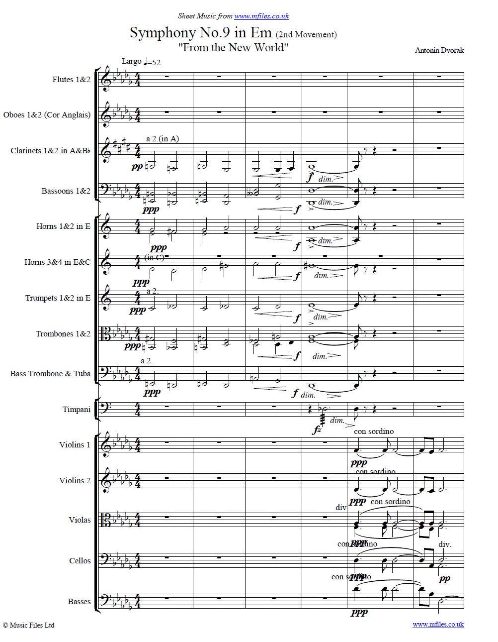 Dvorak's Largo From the New World (orchestral score) - click to download sheet music Dvorak's Largo From the New World (orchestral score) - sheet music 1st page