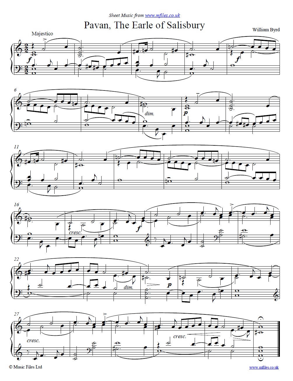Byrd's Pavan, The Earle of Salisbury for keyboard/piano - click to download sheet music Byrd's Pavan, The Earle of Salisbury for keyboard/piano - sheet music 1st page