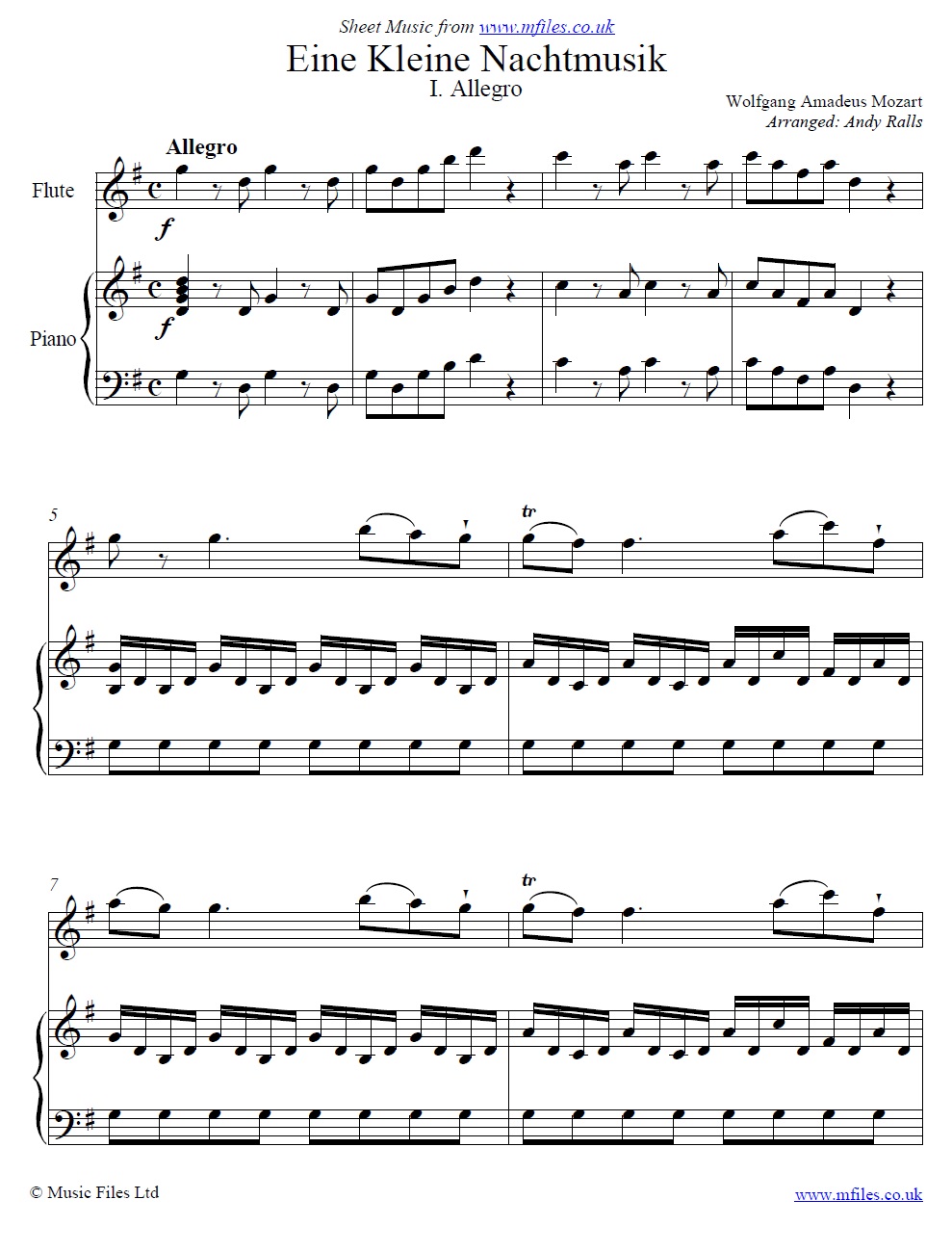 Mozart's Eine Kleine Nachtmusik (1st Movement) for flute and piano - click to download sheet music Mozart's Eine Kleine Nachtmusik (1st Movement) for flute and piano - sheet music 1st page