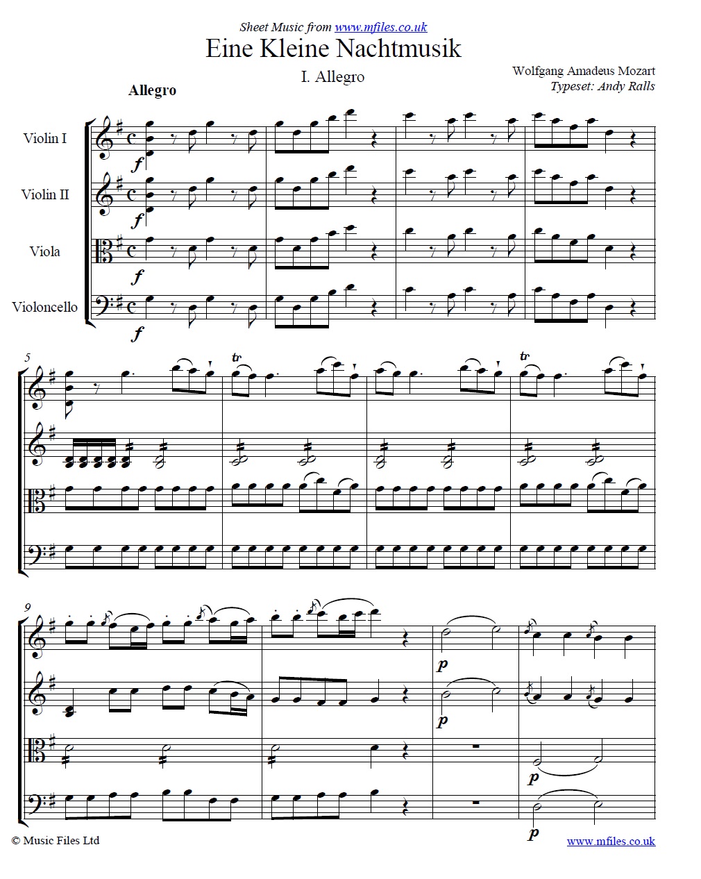 Mozart's Eine Kleine Nachtmusik (1st Movement) score - click to download sheet music Mozart's Eine Kleine Nachtmusik (1st Movement) score - sheet music 1st page