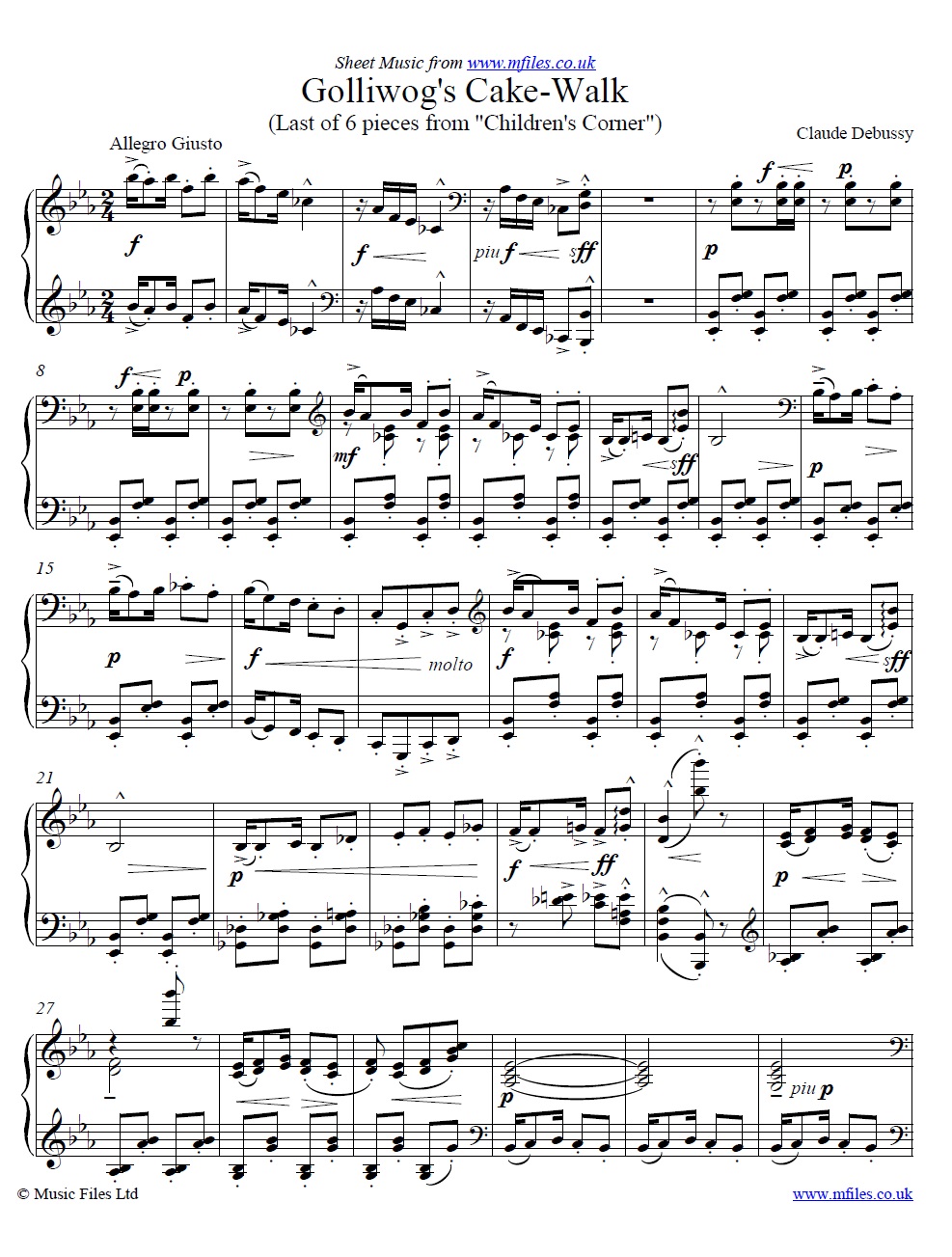 Debussy's Golliwog's Cakewalk (from Children's Corner) for piano - click to download sheet music Debussy's Golliwog's Cakewalk (from Children's Corner) for piano - sheet music 1st page