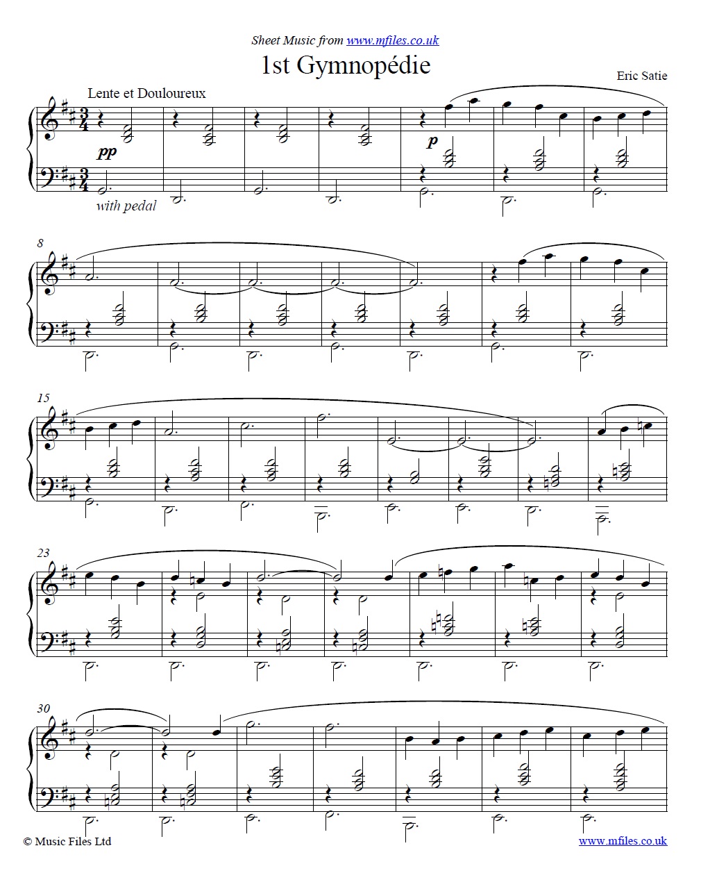 Satie's Gymnopedie No.1 for piano - click to download sheet music Satie's Gymnopedie No.1 for piano - sheet music 1st page
