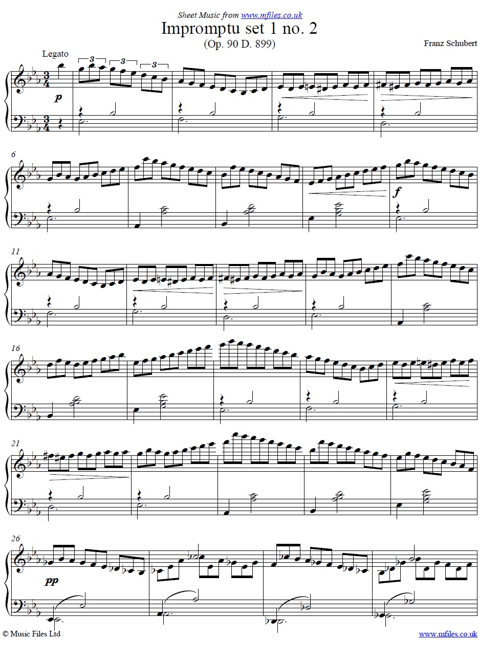 Schubert's Impromptu (Set 1) Op.90 No. 2 for piano - click to download sheet music Schubert's Impromptu (Set 1) Op.90 No. 2 for piano - sheet music 1st page