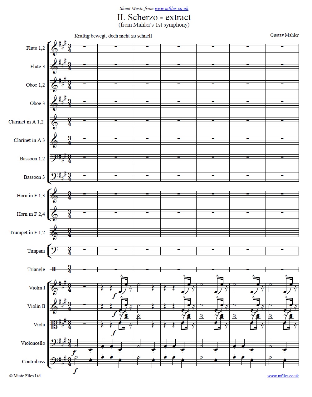 Mahler's 1st Symphony (2nd movement) score extract - click to download sheet music Mahler's 1st Symphony (2nd movement) score extract - sheet music 1st page