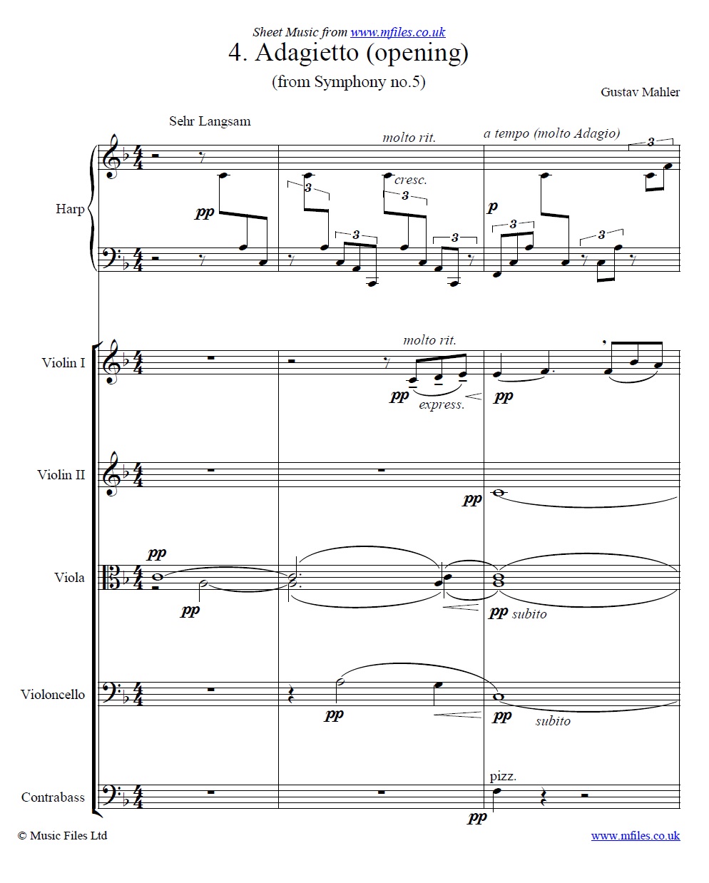 Mahler's 5th Symphony (4th movement) score extract - click to download sheet music Mahler's 5th Symphony (4th movement) score extract - sheet music 1st page