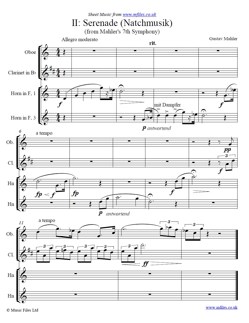 Mahler's 7th Symphony (2nd movement) score extract - click to download sheet music Mahler's 7th Symphony (2nd movement) score extract - sheet music 1st page