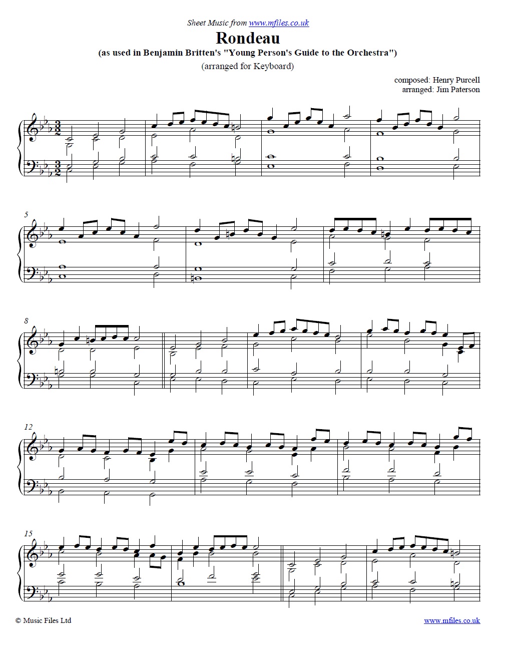 Purcell's Rondeau from Abdelazar for piano - click to download sheet music Purcell's Rondeau from Abdelazar for piano - sheet music 1st page