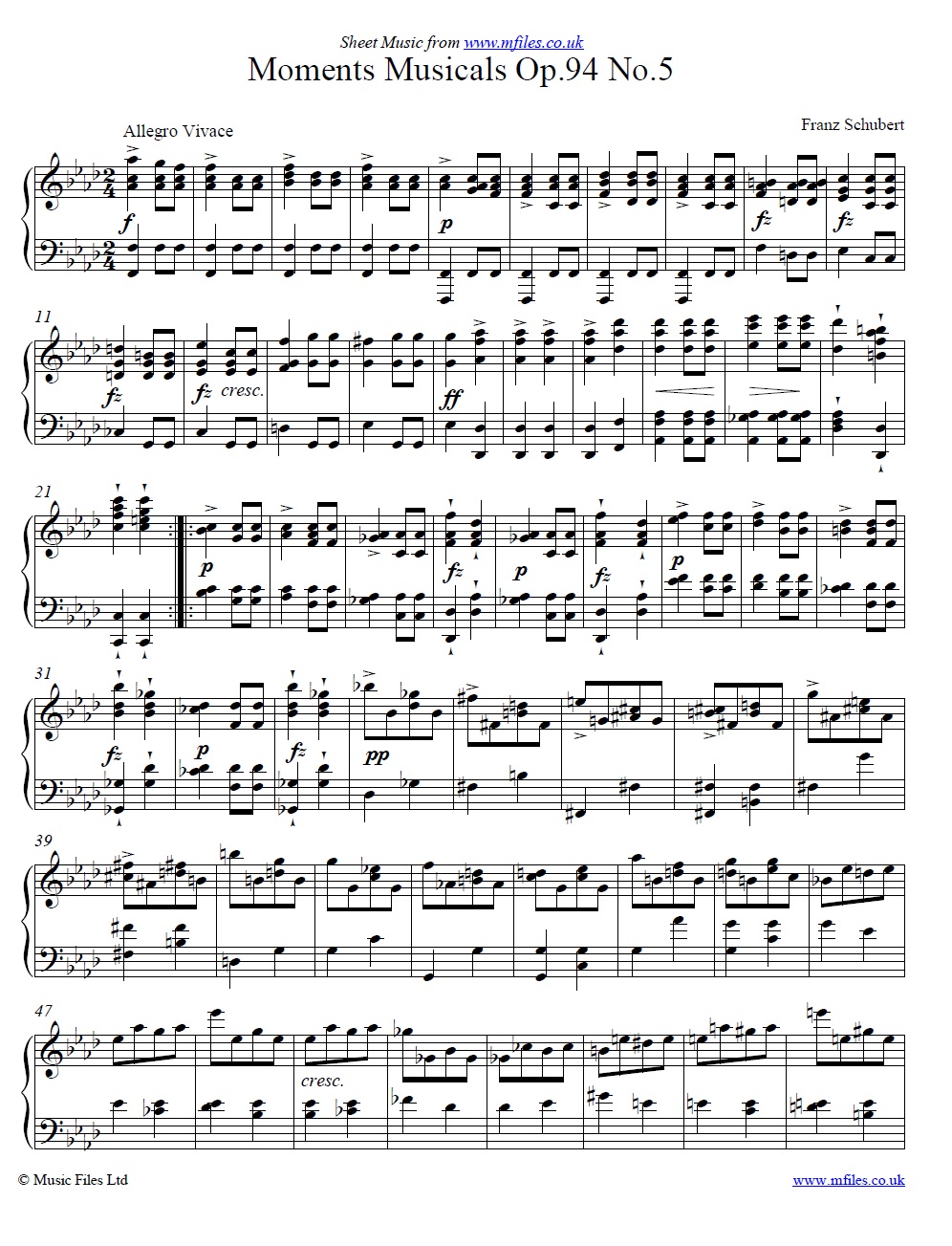 Schubert's Moment Musical Op.94 No.5 for piano  - click to download sheet music Schubert's Moment Musical Op.94 No.5 for piano - sheet music 1st page