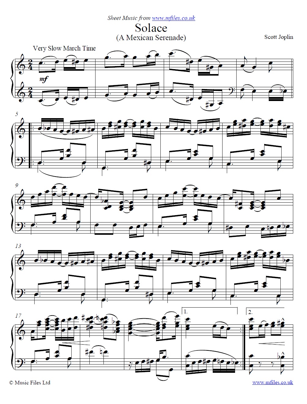 Scott Joplin's Solace (A Mexican Serenade) for piano - click to download sheet music Scott Joplin's Solace (A Mexican Serenade) for piano - sheet music 1st page
