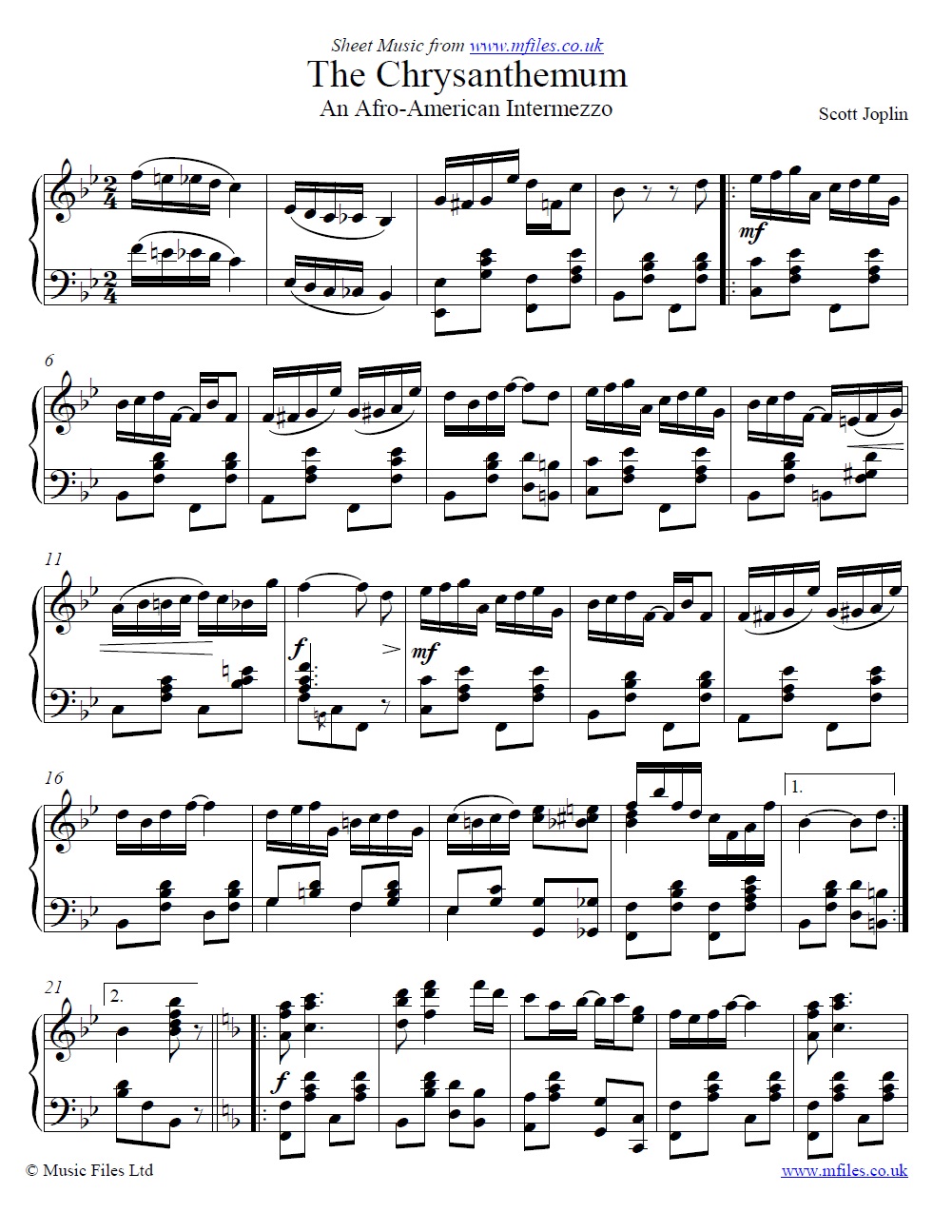 Scott Joplin's The Chrysanthemum for piano - click to download sheet music Scott Joplin's The Chrysanthemum for piano - sheet music 1st page