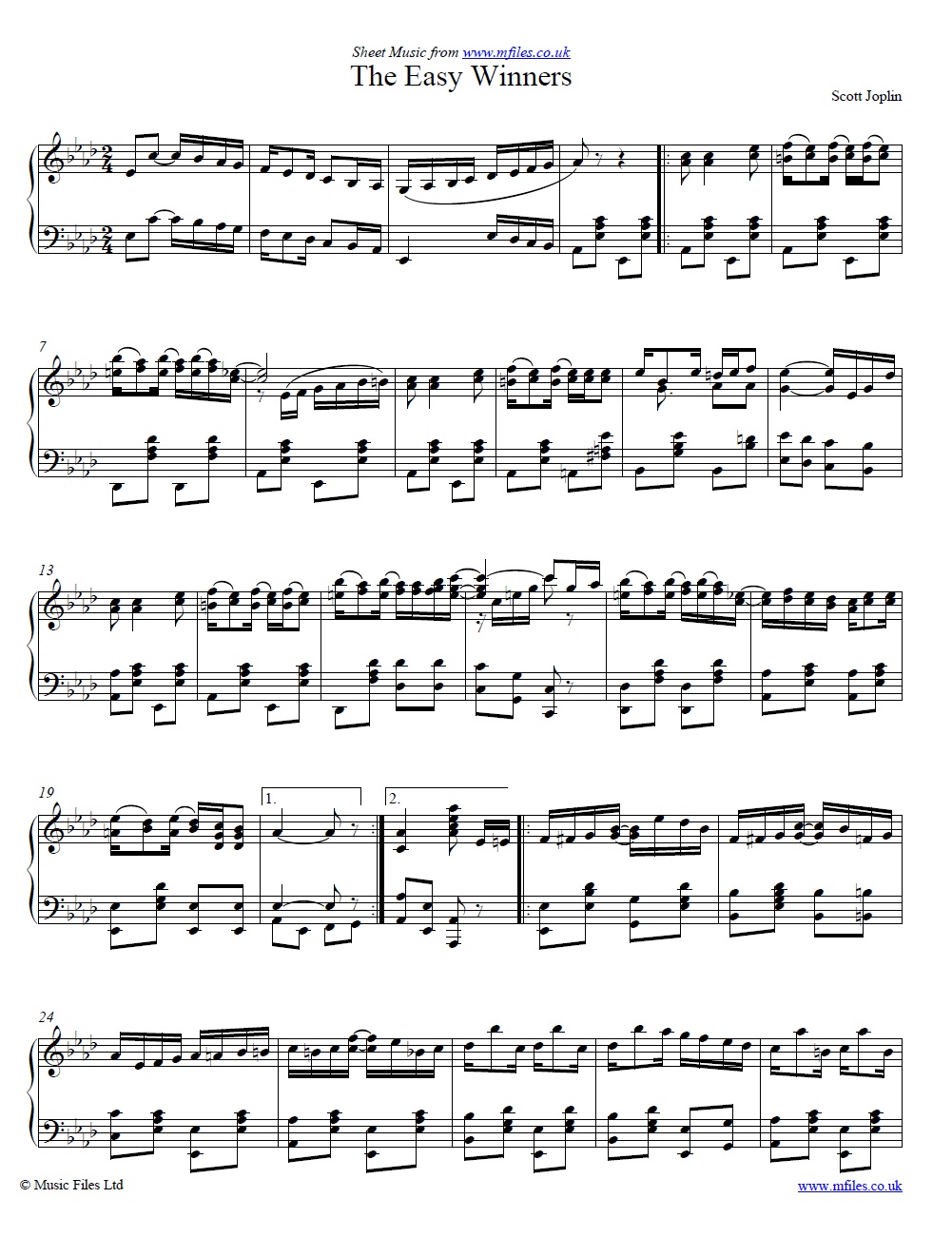 Scott Joplin's The Easy Winners (Piano Rag) - click to download sheet music Scott Joplin's The Easy Winners (Piano Rag) - sheet music 1st page