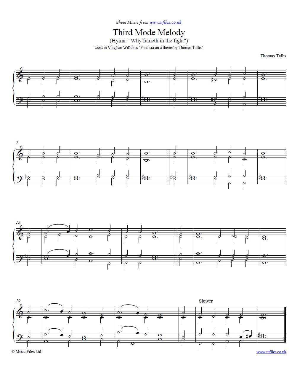Tallis' Third Mode Melody for piano - click to download sheet music Tallis' Third Mode Melody for piano - sheet music 1st page