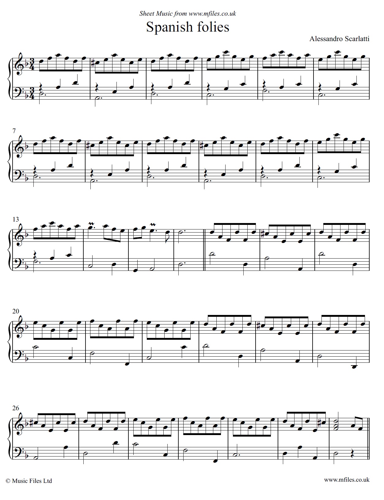 Alessandro Scarlatti's Spanish Folies - click to download sheet music Alessandro Scarlatti's Spanish Folies - sheet music 1st page