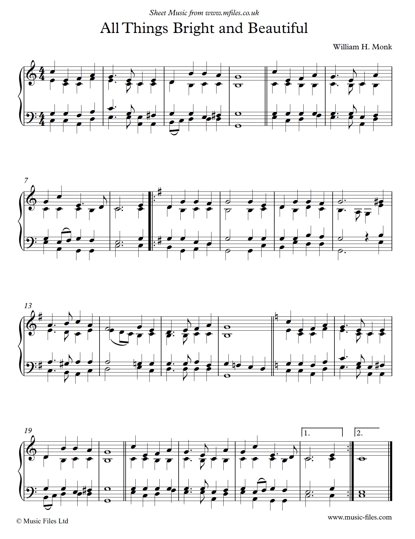 All Things Bright and Beautiful - click to download sheet music All Things Bright and Beautiful - piano sheet music 1st page