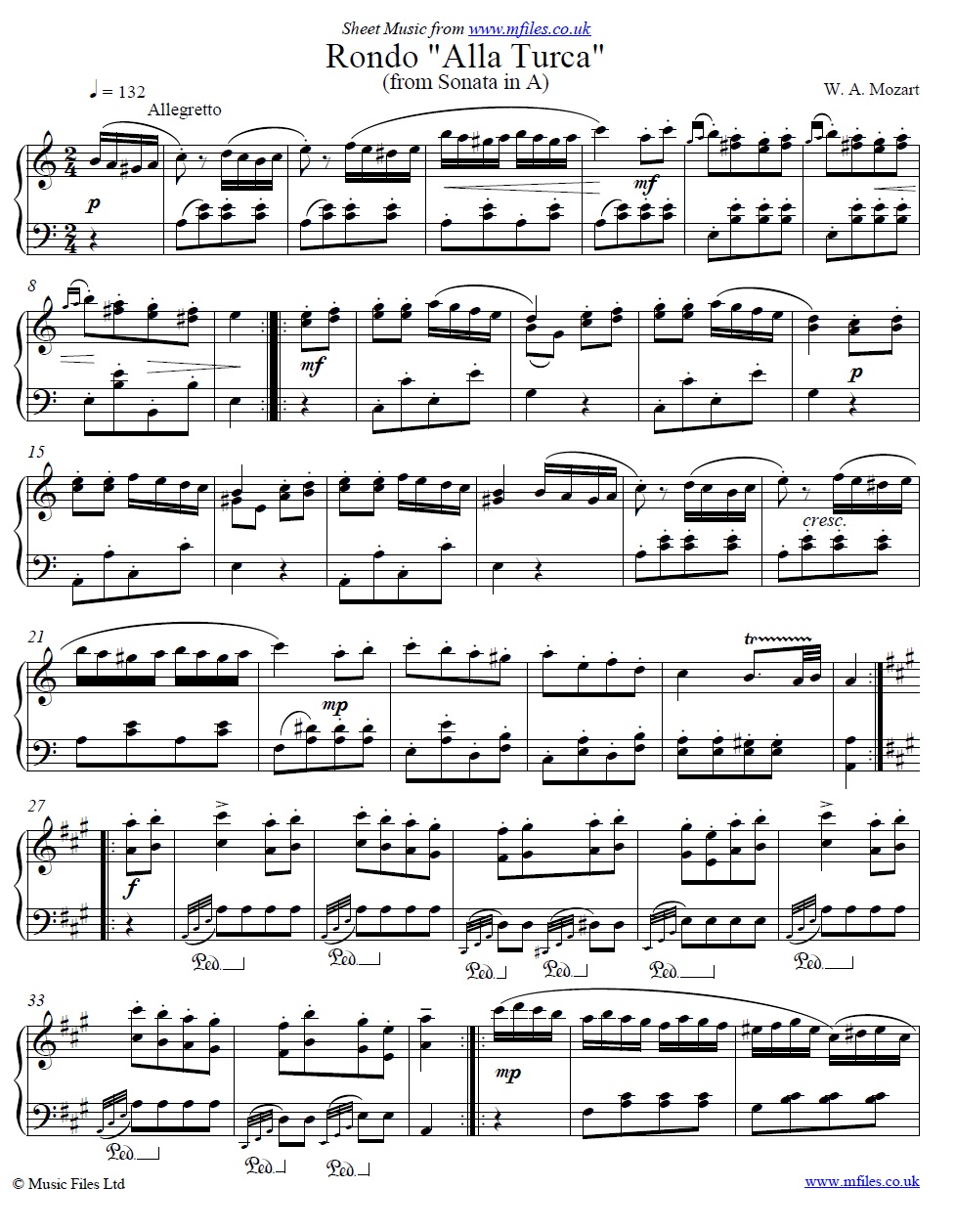 Mozart's Rondo alla Turca - click to download sheet music Mozart's Rondo alla Turca - piano sheet music 1st page