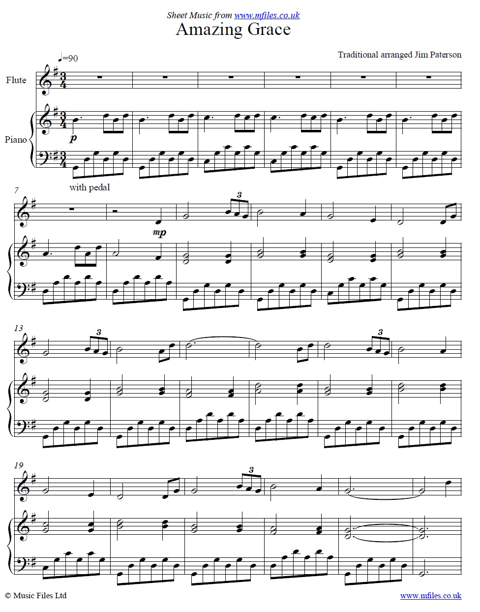 Amazing Grace for flute and piano - click to download sheet music Amazing Grace for flute and piano - sheet music 1st page