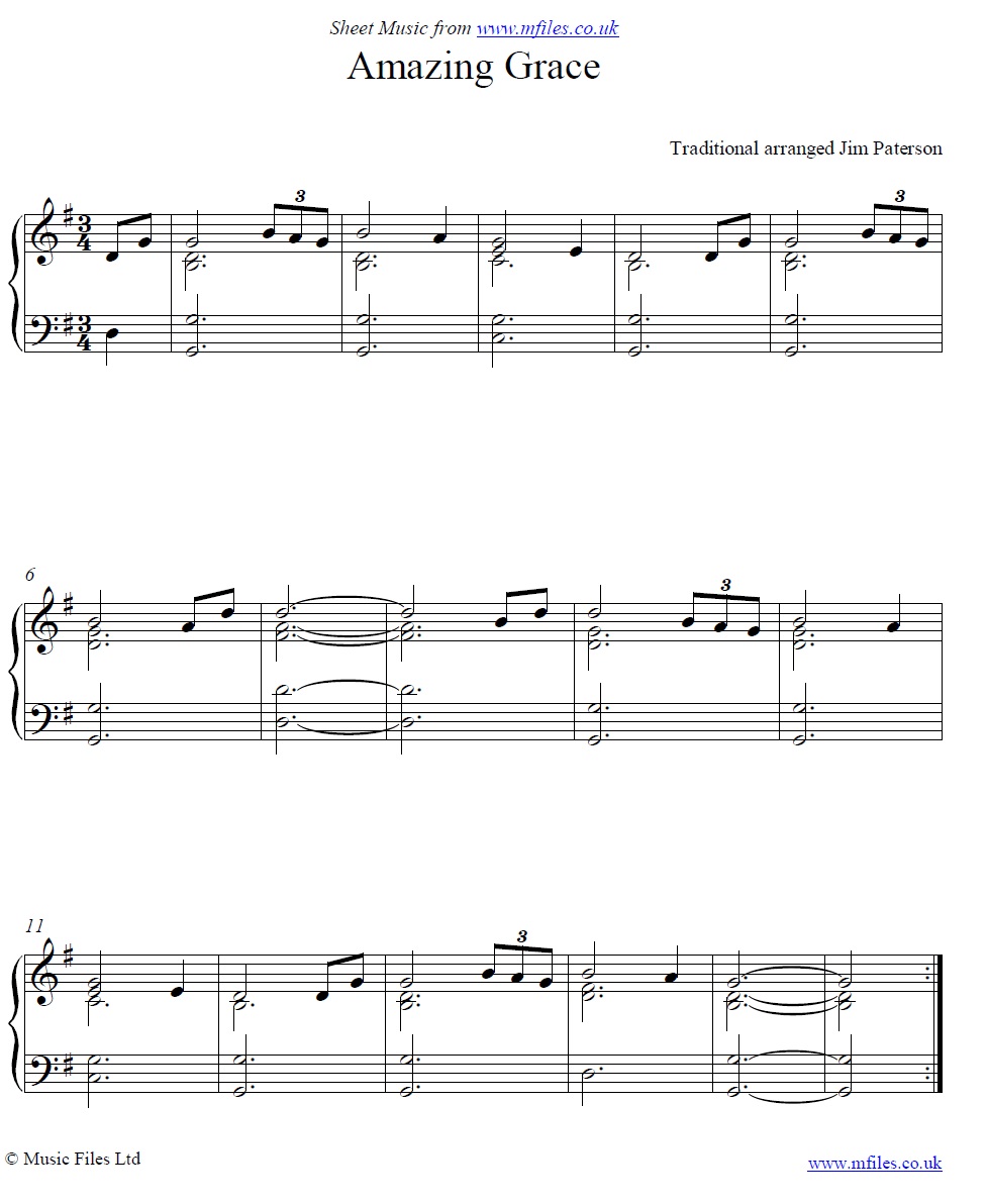 Amazing Grace for piano - click to download sheet music Amazing Grace - piano sheet music 1st page