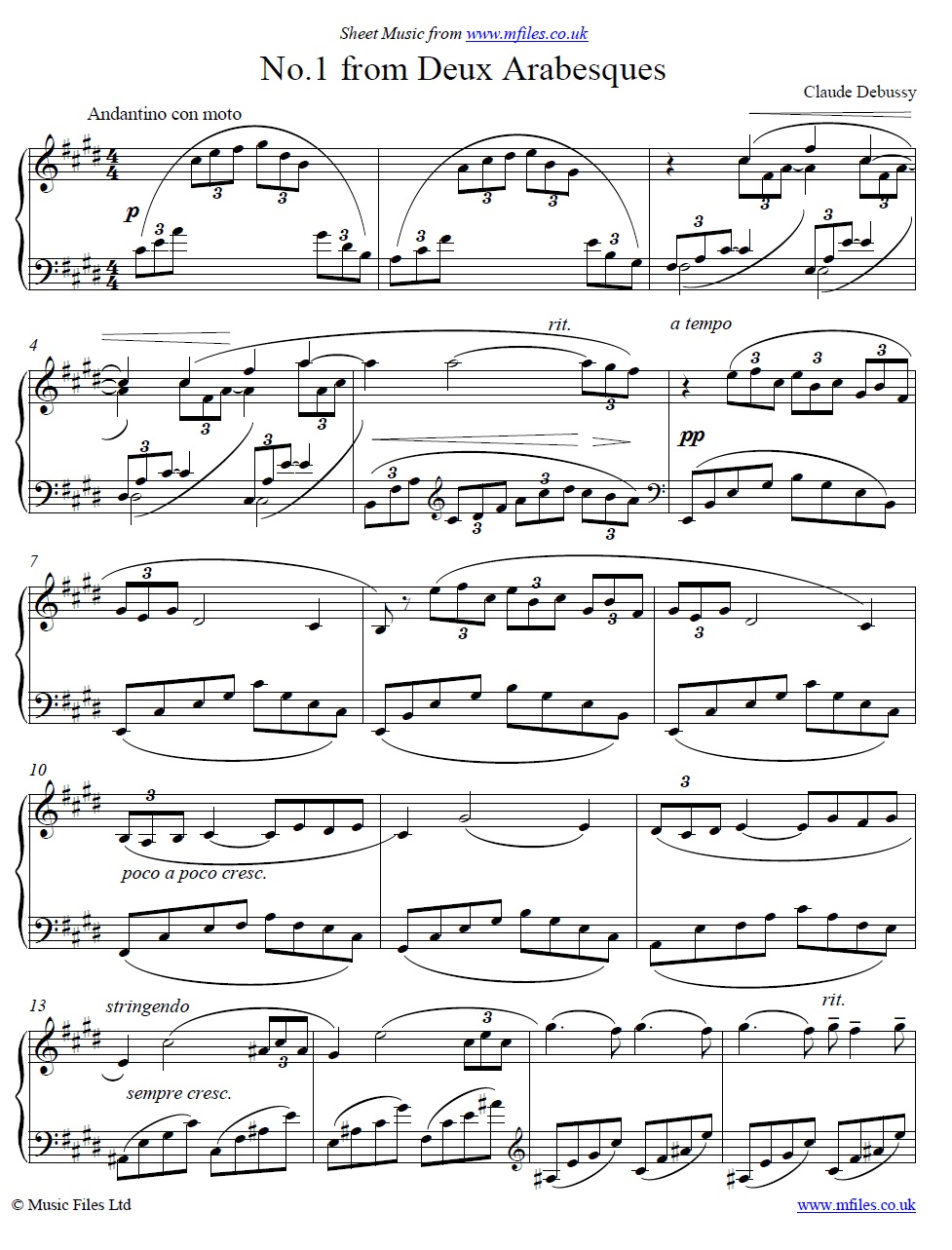 Debussy's Arabesque no.1 - click to download sheet music Debussy's Arabesque no.1 - piano sheet music 1st page