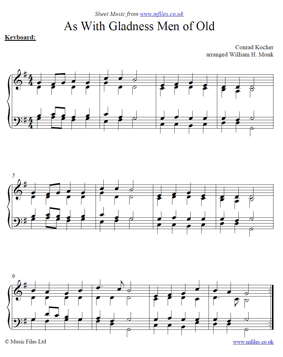 As With Gladness Men of Old - click to download sheet music As With Gladness Men of Old - piano sheet music 1st page