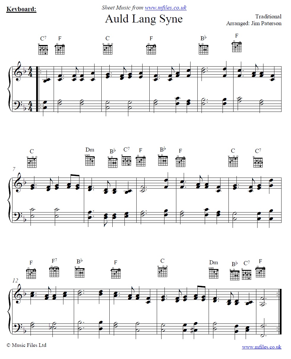 Auld Lang Syne for piano - click to download sheet music Auld Lang Syne for piano - sheet music 1st page