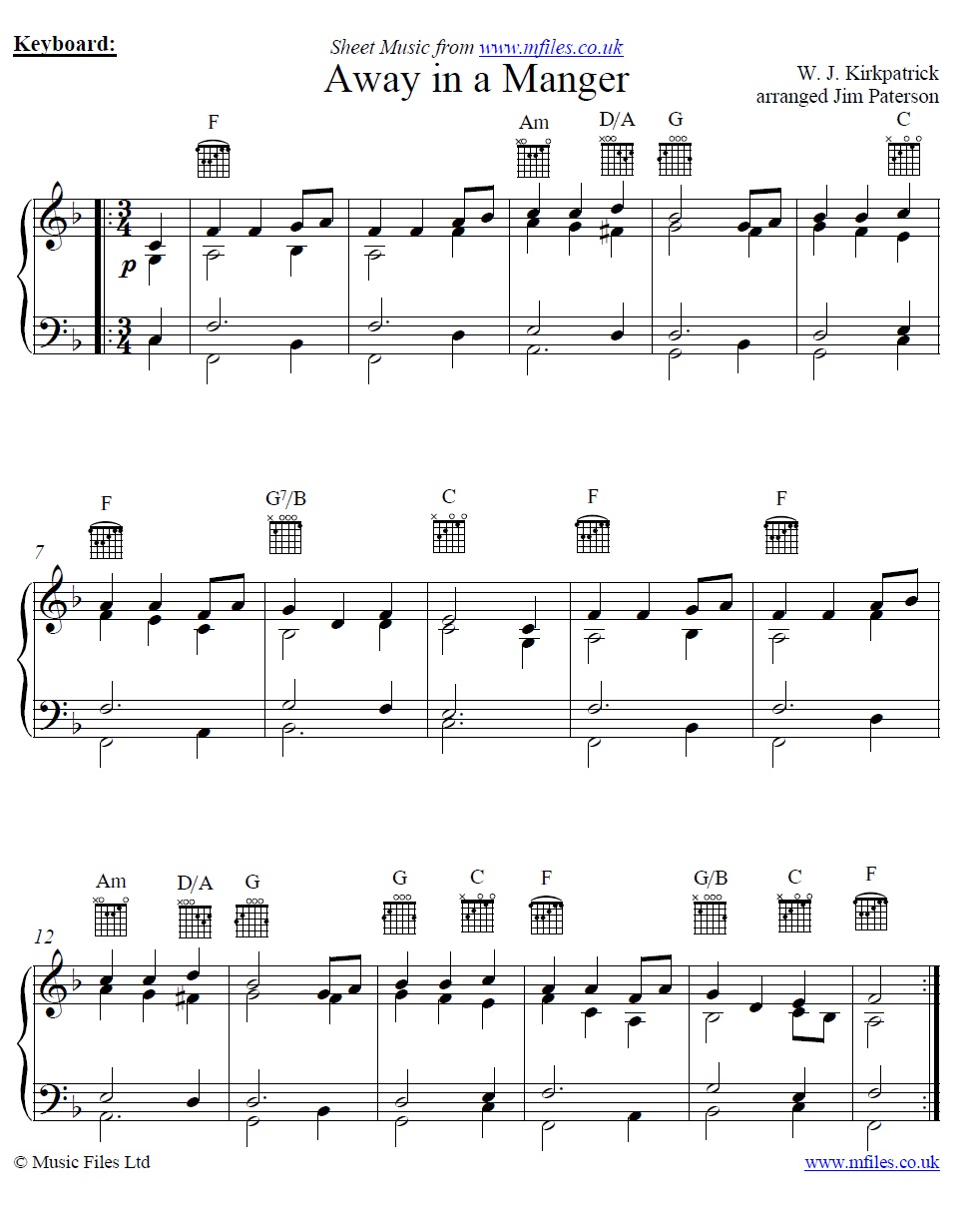 Away in a Manger for piano - click to download sheet music Away in a Manger - piano sheet music 1st page