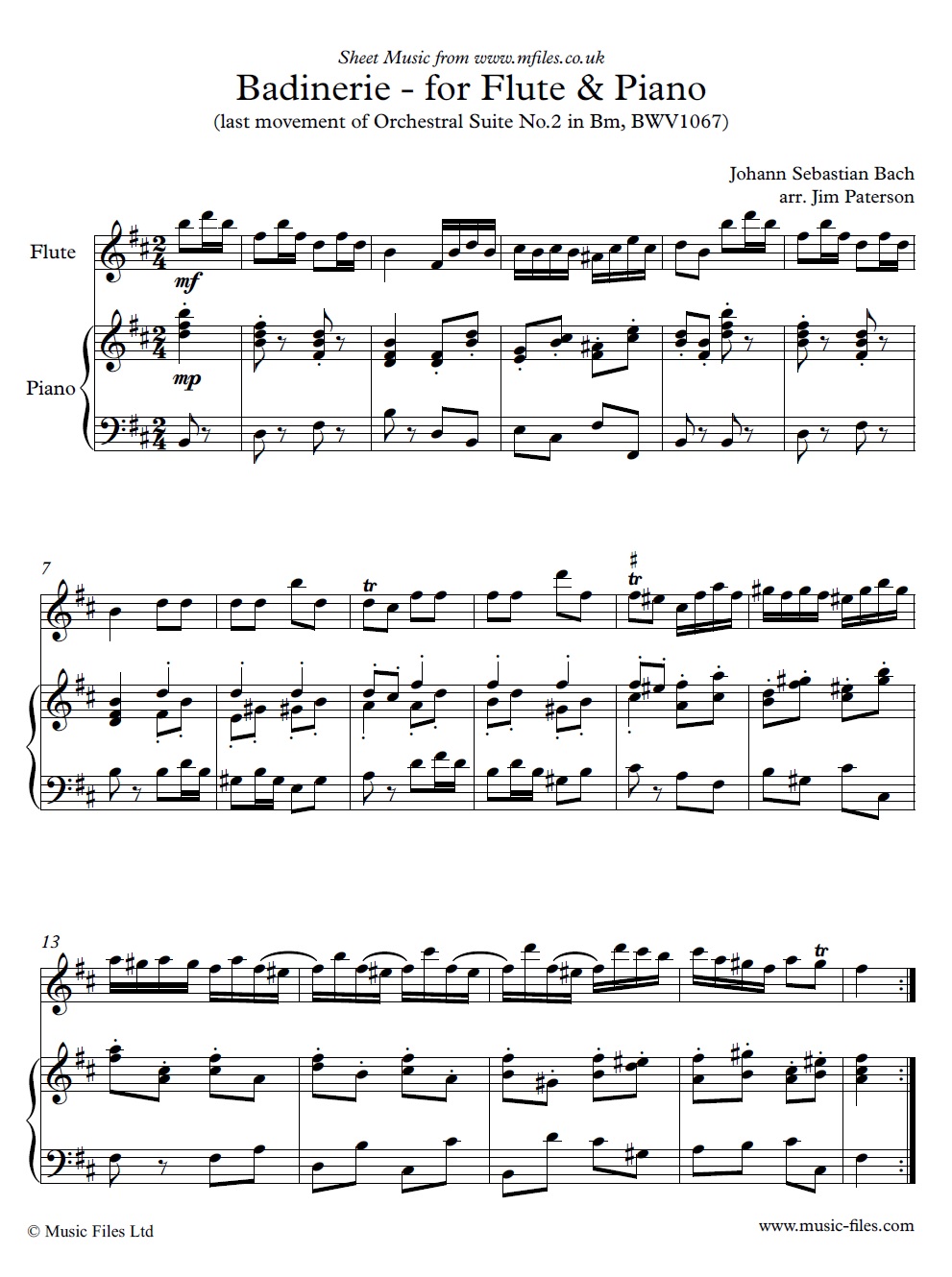 Bach Badinerie for Flute and Piano - click to download sheet music Bach Badinerie for Flute and Piano - sheet music 1st page