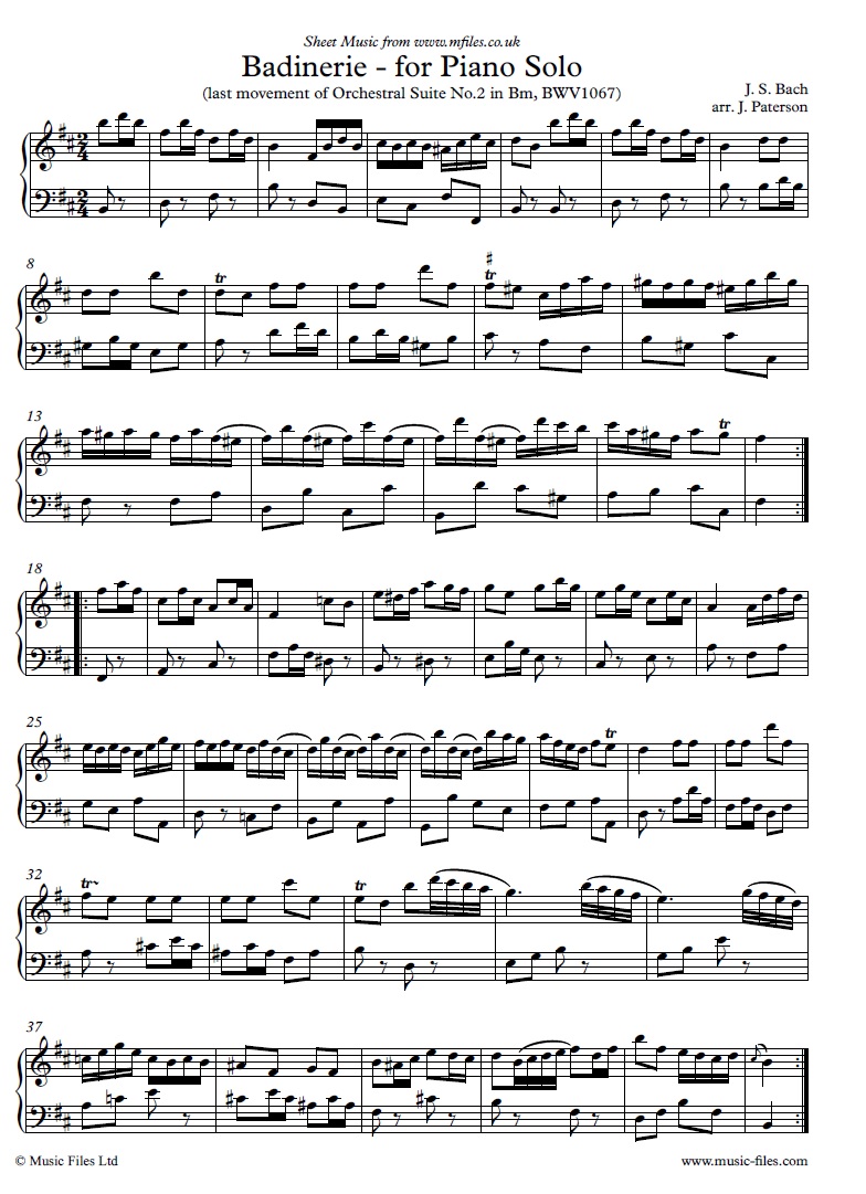 Bach Badinerie for Piano Solo - click to download sheet music Bach Badinerie for Piano Solo - sheet music 1st page