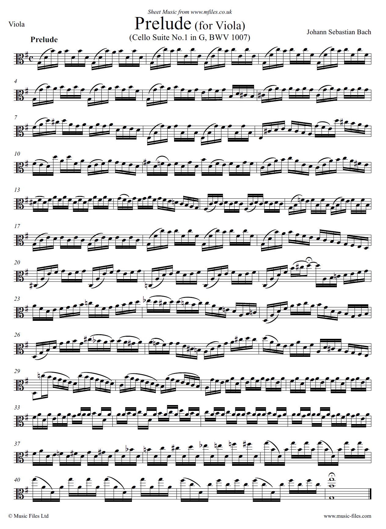 Bach's Prelude in G major for Viola from the Cello Suite No.1 - click to download sheet music Bach's Prelude in G major for Viola from the Cello Suite No.1 - sheet music 1st page