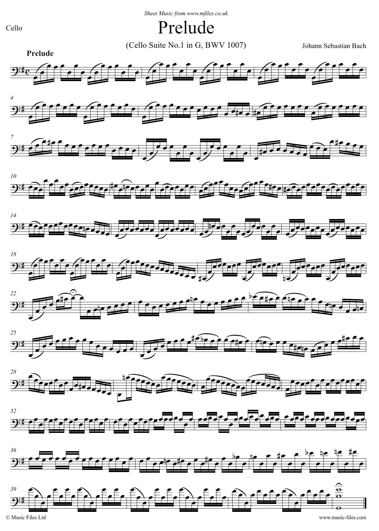 Bach's Prelude in G major from the Cello Suite No.1 - click to download sheet music Bach's Prelude in G major from the Cello Suite No.1 - sheet music 1st page