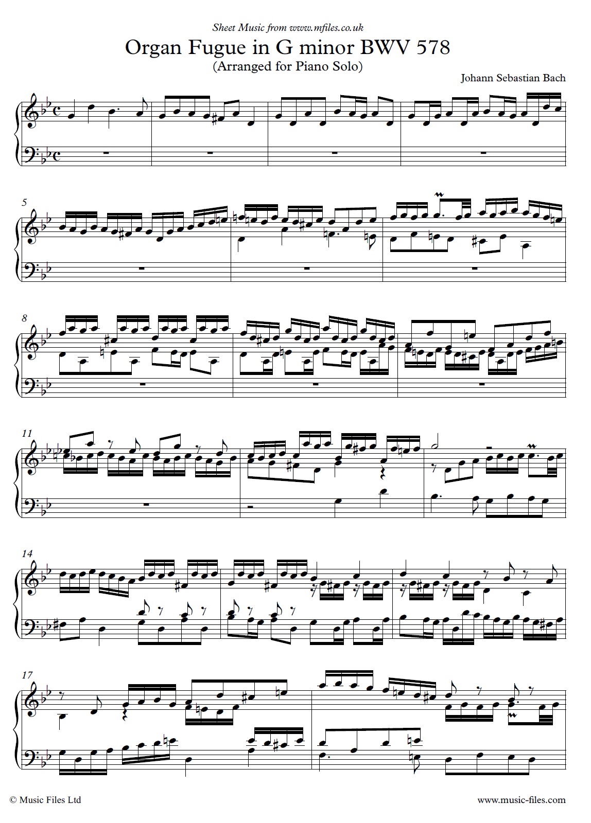 Bach's (Little) Organ Fugue in G minor (arranged for Piano) - click to download sheet music Bach's (Little) Organ Fugue in G minor (arranged for Piano) - sheet music 1st page