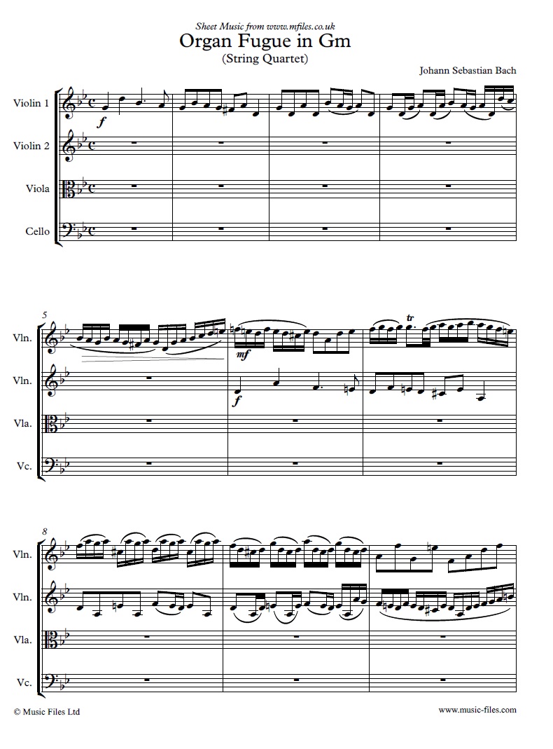 Bach's Organ Fugue in G minor (String or Woodwind Quartet) - click to download sheet music Bach's Organ Fugue in G minor (String or Woodwind Quartet) - sheet music 1st page