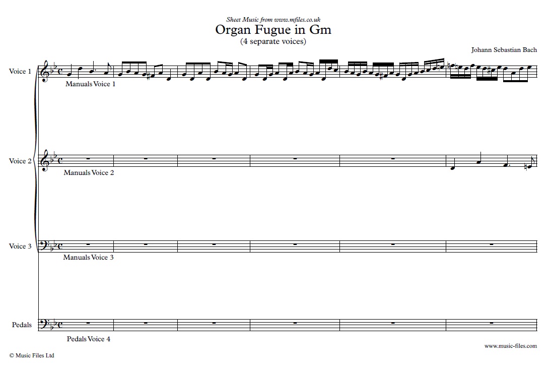 Bach's Fugue in G minor for Organ (voices version) - click to download sheet music Bach's Fugue in G minor for Organ (voices version) - sheet music 1st page