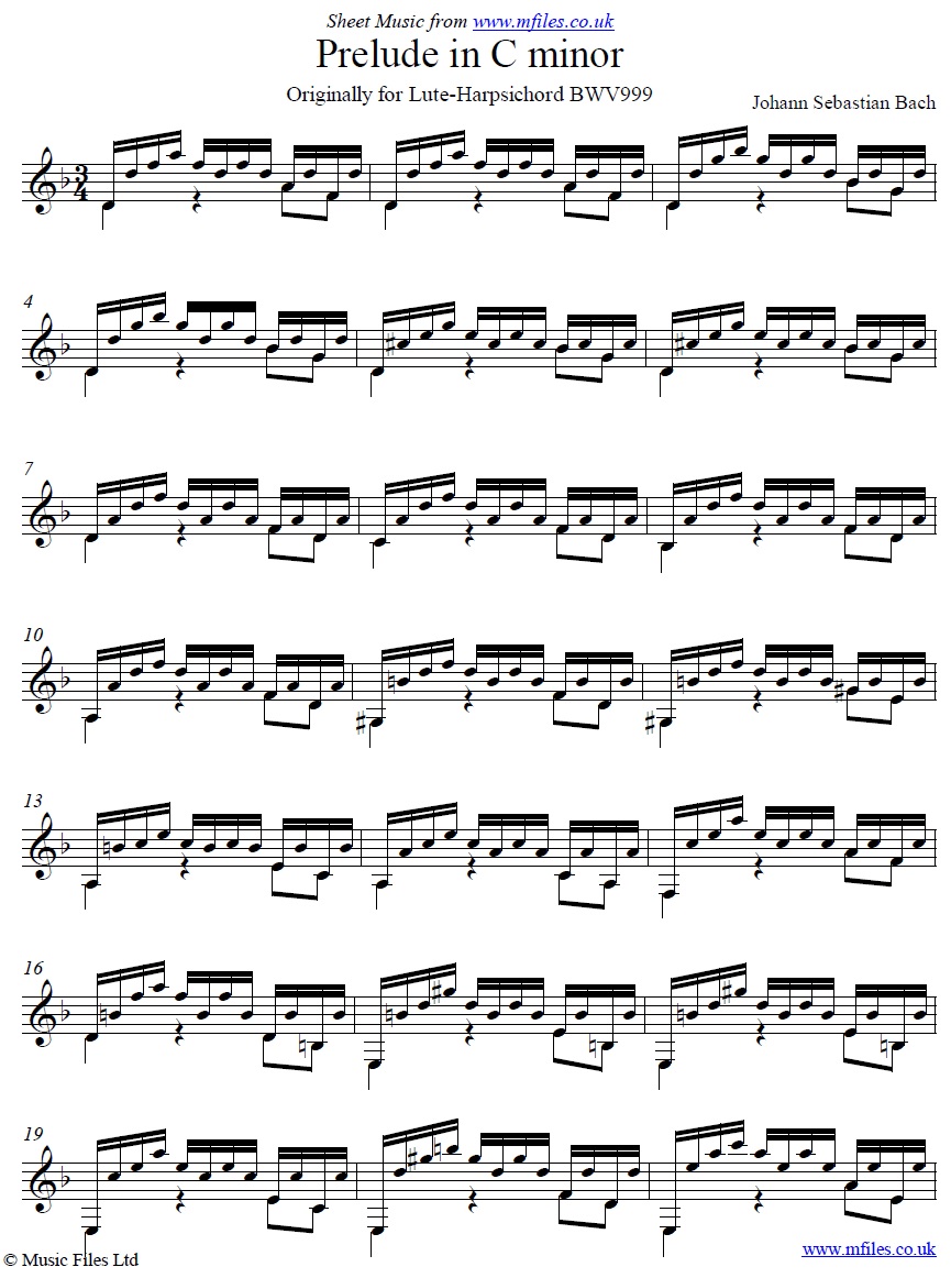 Bach's Little Prelude in Cm for guitar  - click to download sheet music Bach's Little Prelude in Cm for guitar - sheet music 1st page