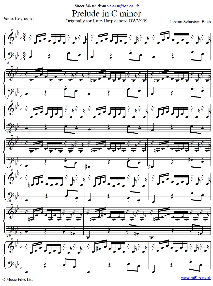 Bach's Little Prelude in Cm for piano - click to download sheet music Bach's Little Prelude in Cm for piano - sheet music 1st page