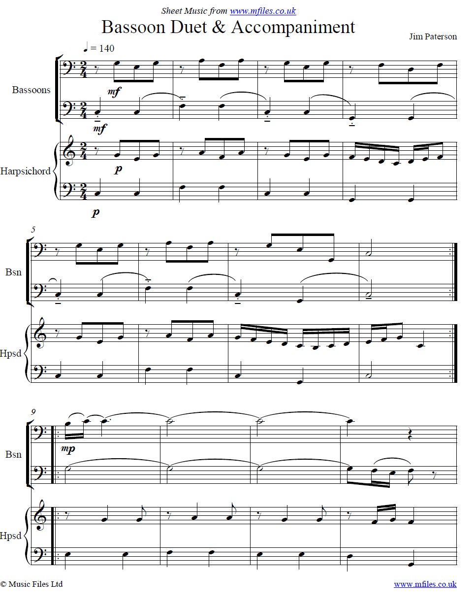 Bassoons and Harpsichord by Jim Paterson - click to download sheet music Bassoons and Harpsichord by Jim Paterson - sheet music 1st page