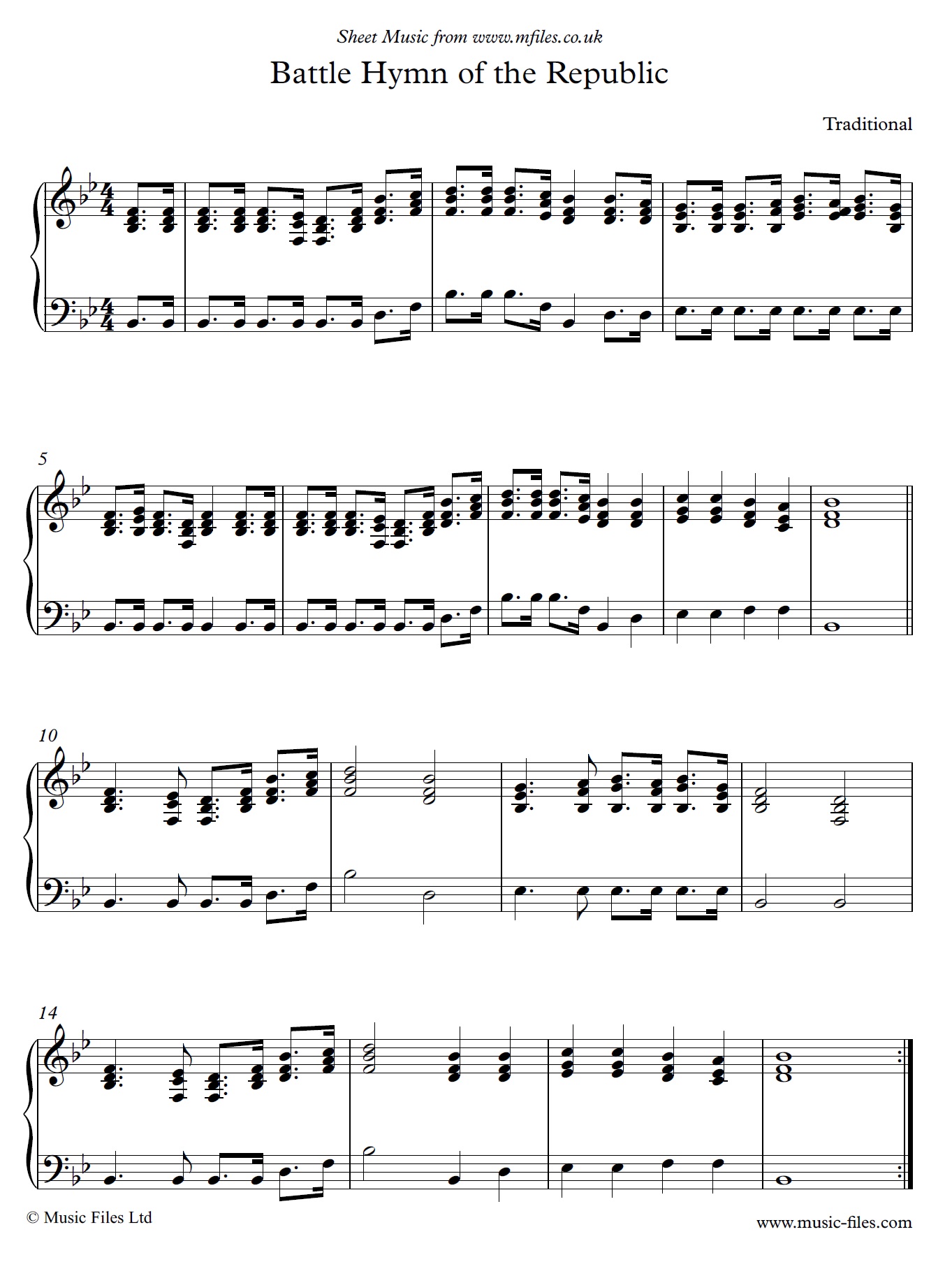 Battle Hymn of the Republic - click to download sheet music Battle Hymn of the Republic - piano sheet music 1st page